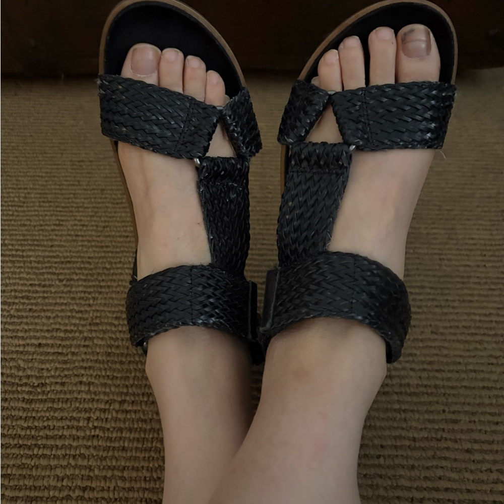 Anthropology Black Woven Leather Sandals